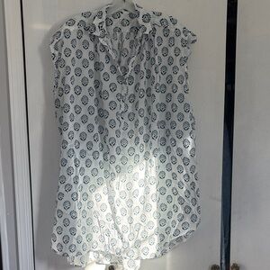 Elegant White and Teal Block Print Patterned Women's Tunic Dress